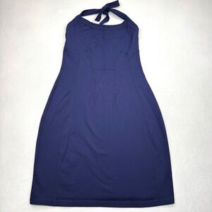 Athleta Halter Neck Active Dress Navy Blue Built In Bra Supplex Womens Small S